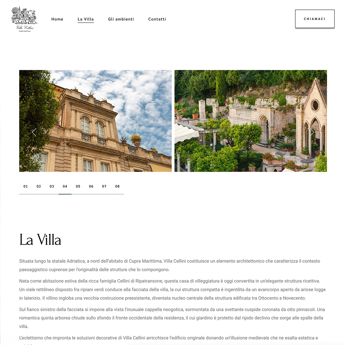 Schermata del sito realizzato per Villa Cellini a Cupra Marittima